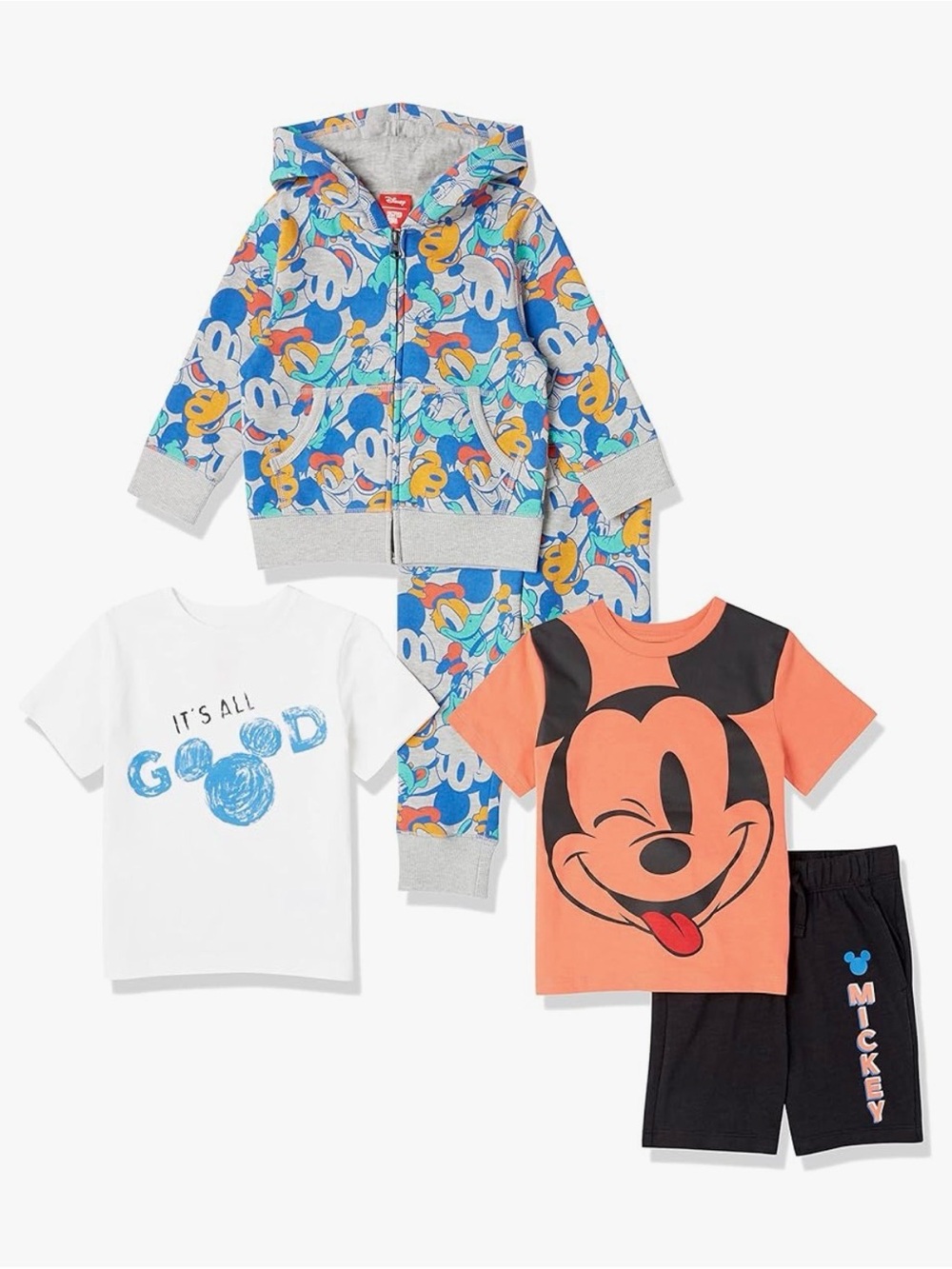 NWT Disney Mickey Mouse 5pc Outfit Set Boys 2T Hoodie Pants Tees Shorts